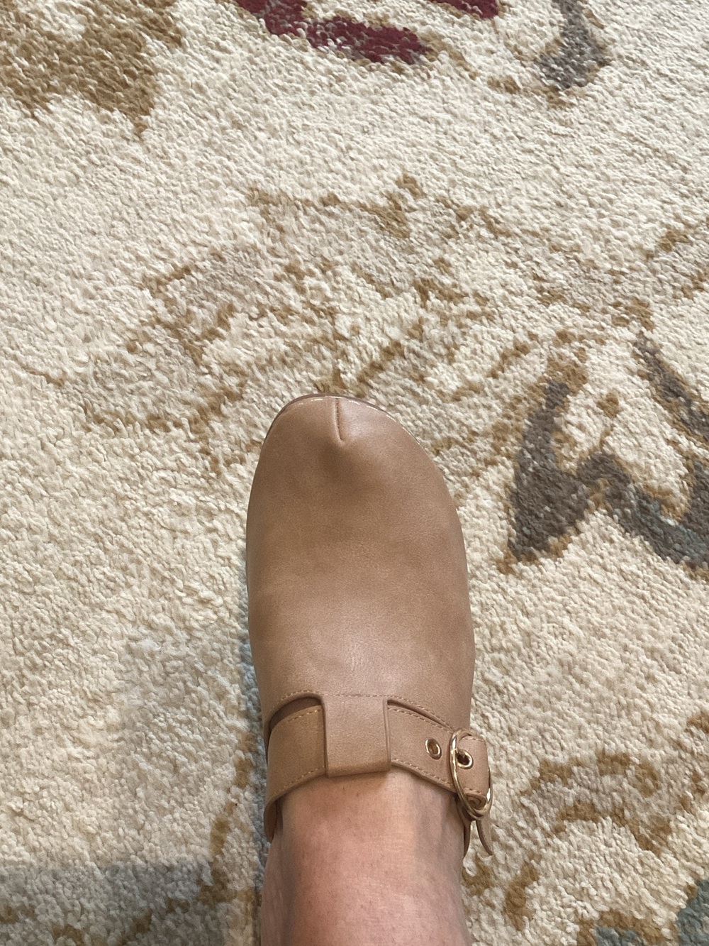 Women's Taupe Slip-On Mule with Buckle Accent